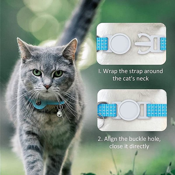 קולר AirTag לחתולים - מעקב חכם עם פעמון ומחזיר אור (AirTag לא כלול)