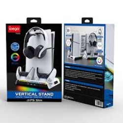 מעמד טעינה IPEGA עם מאוורר קירור לקונסולת PS5 Slim Digital/Disc, בקר כפול עם 9 נורות - RGB PG