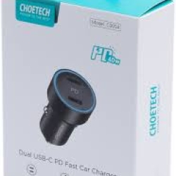 מטען לרכב מהיר כפול USB-C של Choetech 40W, דגם C0054